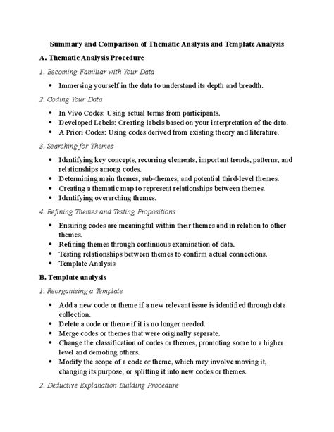 Thematic And Template Analysis Summary And Comparison Of Thematic Analysis And Template