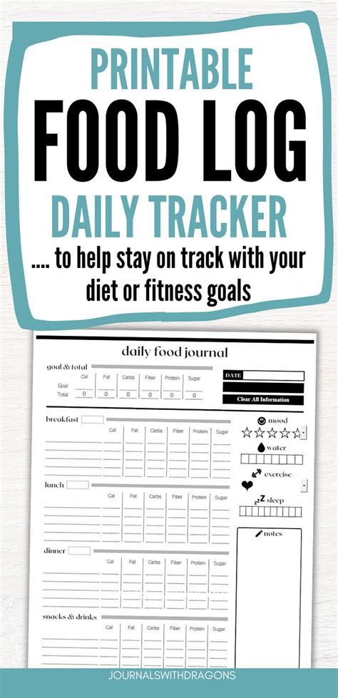 Printable Daily Food Diary Template Calorie And Macro Tracker Log Food Diary Template Food