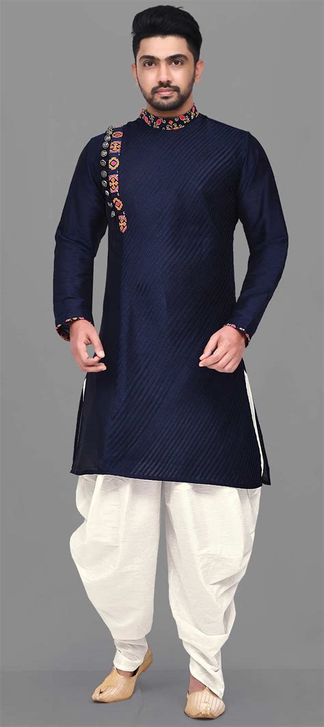 Blue Color Dupion Silk Fabric Dhoti Kurta