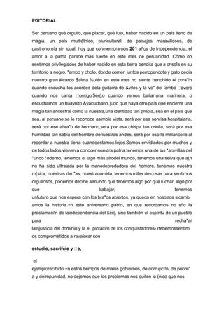 Editorial Sobre Ser Peruano Y Tener Mucho Amor A Nuestra Patria PDF