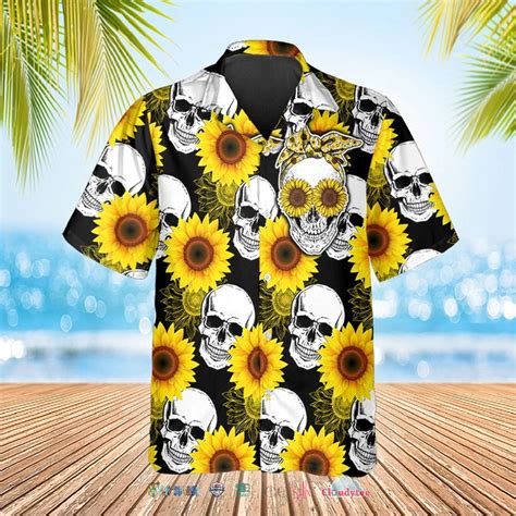 Sunflower Skull Hawaiian Shirt Homefavo