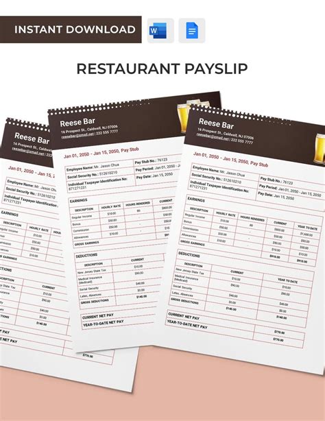 Restaurant Payslip Template in Word, Google Docs - Download | Template.net