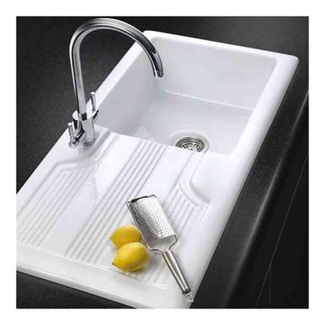 Rangemaster Portland White Ceramic Single Bowl Sink With Ribbed Drainer 1010mm X 510mm