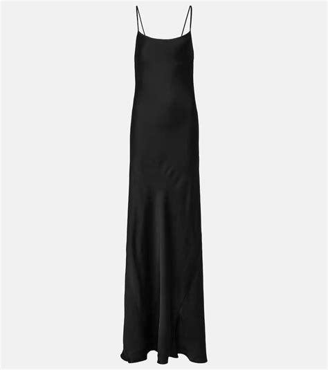 Victoria Beckham Cami Open Back Long Satin Slip Dress In Black Modesens