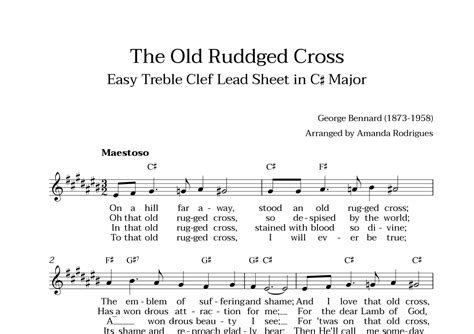 The Old Rugged Cross In C Major Easy Treble Clef Lead Sheet Arr