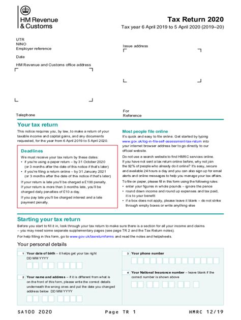 2020 2022 Uk Form Sa100 Fill Online Printable Fillable Blank Pdffiller