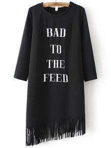 Black Round Neck Letters Print Tassel Dress Necklines For Dresses