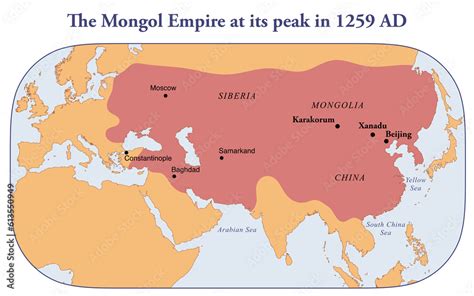 Map of the Mongol empire at its peak in 1279 AD Stock Illustration ...