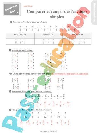 Bilan Au Cm Sur Comment Comparer Et Ranger Des Fractions Simples