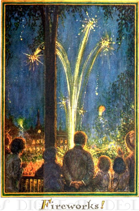 Fireworks Vintage American Patriotic Illustration Fourth Of July