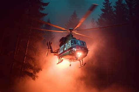 Premium AI Image | Rescue helicopter extinguishes a forest fire by ...