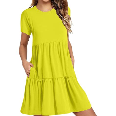 Erwazi Summer Flowy Dresses For Women Short Sleeve Crewneck Swing Mini Dress Casual Tiered