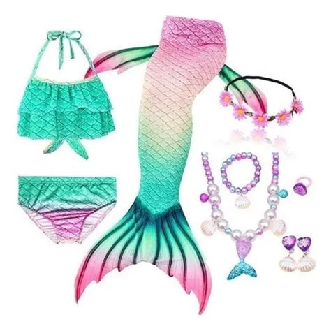 1 Cola De Sirena Infantil Con Bikini Y Regalos Sin Aletas Meses Sin