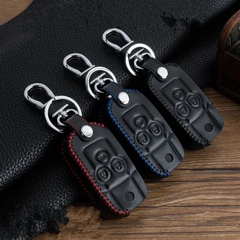 Buttons Leather Car Key Cover Case Keychain Skin Set For Honda Accord