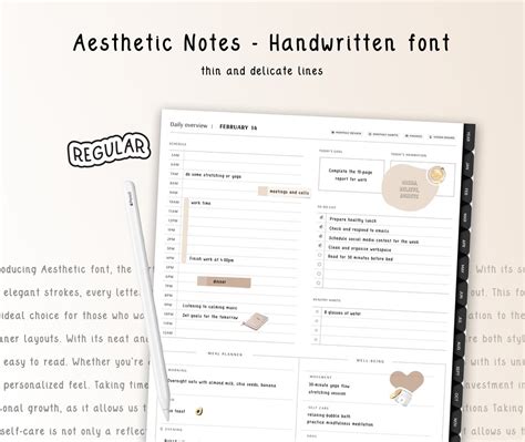 Aesthetic Notes Handwritten Font, Digital Planner Font, Handwrriten Font for Digital Notetaking ...