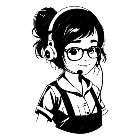 Premium Vector Cute Cartoon Girl With Headphones Listening To Music