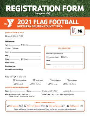 Fillable Online Ymca Nfl Flag Football Youth Leagues Ages To