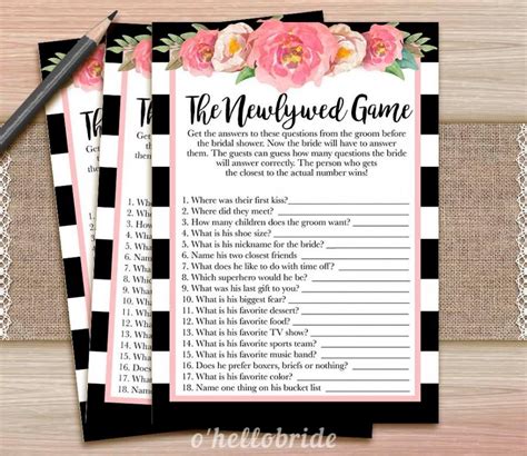 The Newlywed Game - Printable Black And White Pink Floral Bridal Shower ...