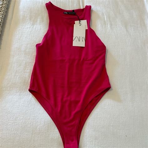 Zara Tops Zara Hot Pink Halter Neck Bodysuit Poshmark