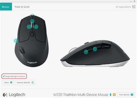 Swap left and right M720 wireless mouse buttons with Logitech Options ...