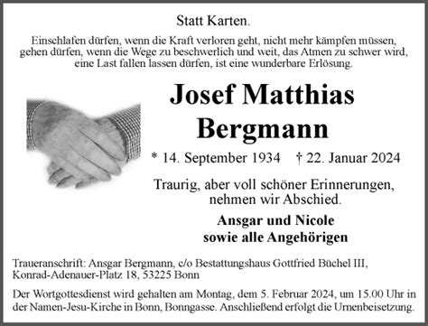 Traueranzeigen Von Josef Matthias Bergmann GA Trauer De