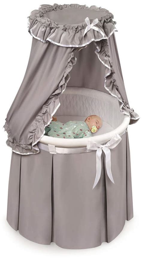 Badger Basket Empress Round Baby Bassinet With Canopy Gray And White