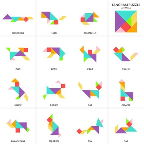 Juego De Rompecabezas Tangram Para Ni Os Colecci N Colorida De Vectores