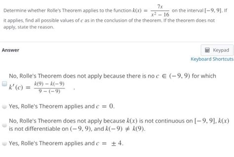 Solved X Determine Whether Rolle S Theorem Applies To The Chegg