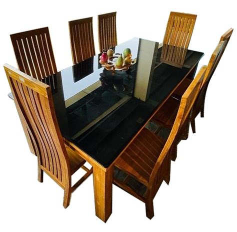 Glass Top 7 Seater Teak Wood Dining Table Set At Rs 28600 Set In