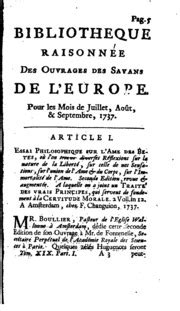 Biblioth Que Raisonn E Des Ouvrages Des Savans De L Europe La