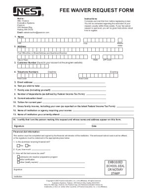 Fillable Online Nes Fee Waiver Request Form Fax Email Print Pdffiller