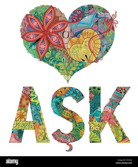 Word Ask Love In Turkish Vector Decorative Zentangle Object Stock