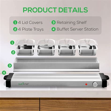 Buy Nutrichef Electric Hot Plate Food Warmer 4 Plate Buffet Server Chafing Dish Set Portable