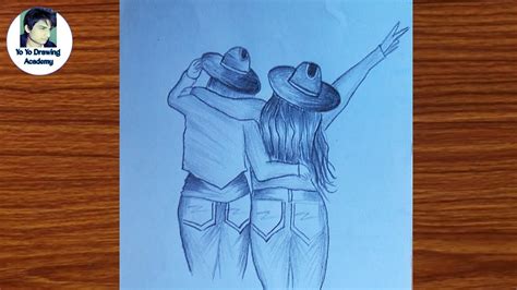 Two Best Friends Holding Hands Drawing