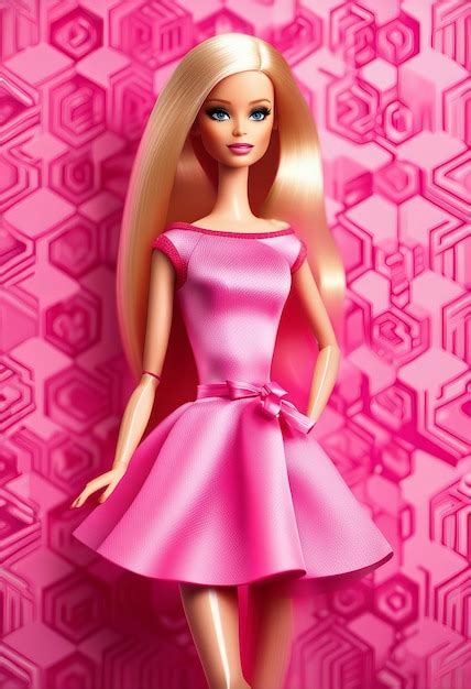 Premium AI Image Generative AI Doll With Blonde Hair Barbie Doll Portrait On A Pink Background