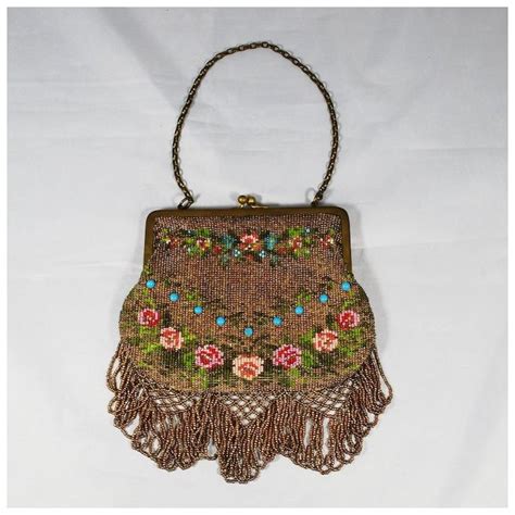 Victorian Beaded Purse With Glass Jewels And Floral Roses Beaded Bags