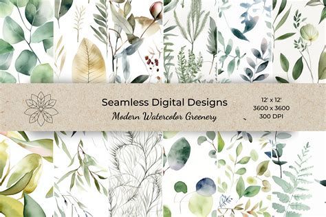 Modern Watercolor Greenery Digital Paper Muted Watercolor Etsy