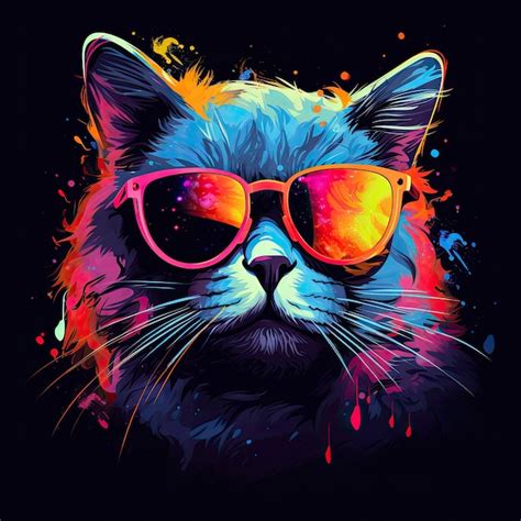 Premium AI Image | colorful art of a cool cat neon color splashes art of a cool cat for painting ...