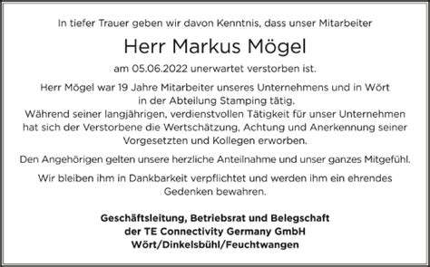 Traueranzeigen von Markus Mögel schwaebische de Trauerportal