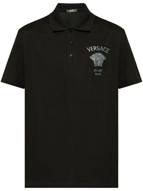 Versace Medusa Head Embroidered Cotton Polo Shirt Black FARFETCH UK