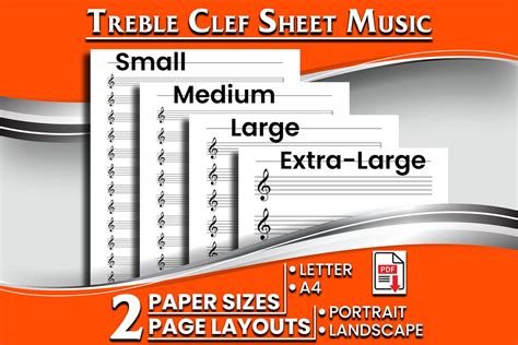 Printable Blank Treble Clef Sheet Music Portrait And Landscape Etsy