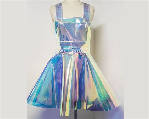 Holographic Vinyl Overalls Dress Rave Rave Music Festival Pvc Plastic