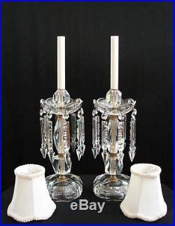 Vtg Pair French Cut Glass Crystal Prisms Candlestick Boudoir Mantel