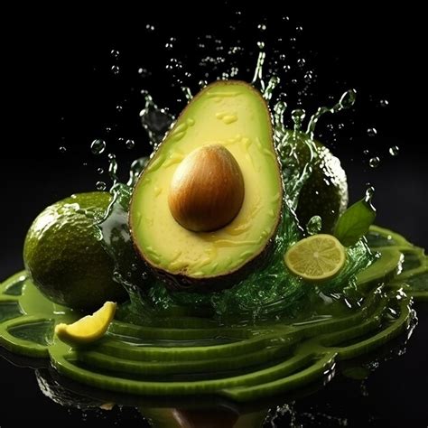 Premium Photo Realistic Avocado Juice Splash Composition With Slice