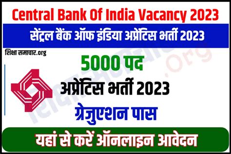 Central Bank Of India Apprentice Recruitment 2023 सेंट्रल बैंक ऑफ इंडिया अप्रेंटिस भर्ती के 5000