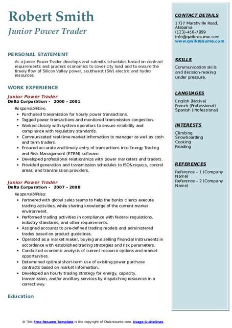 Power Trader Resume Samples Qwikresume