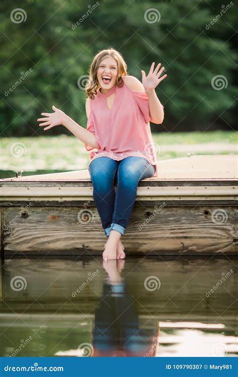 Caucasian High School Senior Girl Outside Stock Image Image Of Lake