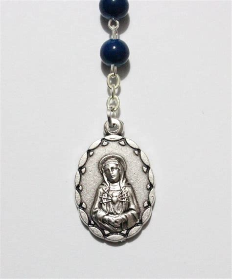 Our Lady Of The Seven Sorrows Servite Rosary Blue Glass Beads Silver Tone Metal Medals Rosary