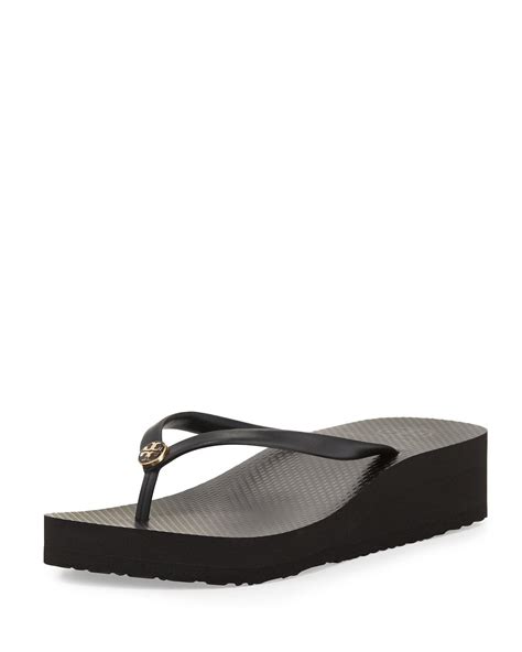 Tory Burch Carved Wedge Flip Flop In Black Lyst