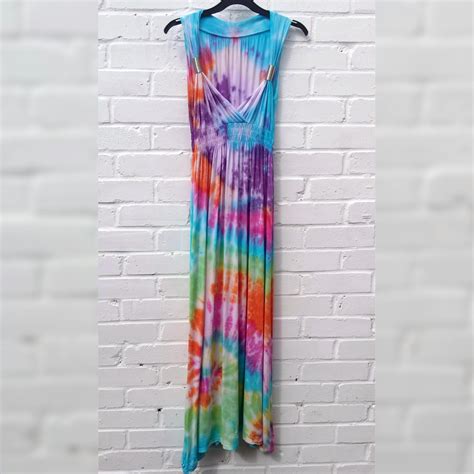 Rainbow Tie Dye Maxi Dress Boho Bohemian To Fit Uk Size 10 Or Etsy Boho Maxi Dress Tie Dye